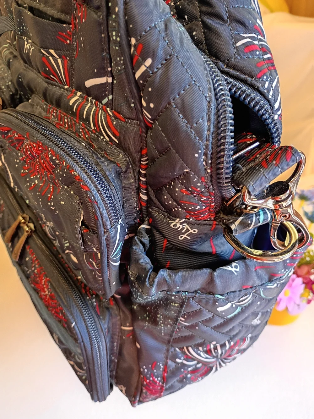 Lug Mini Puddle Jumper Navy Fireworks Convertible Tote Bag with Multiple Pockets